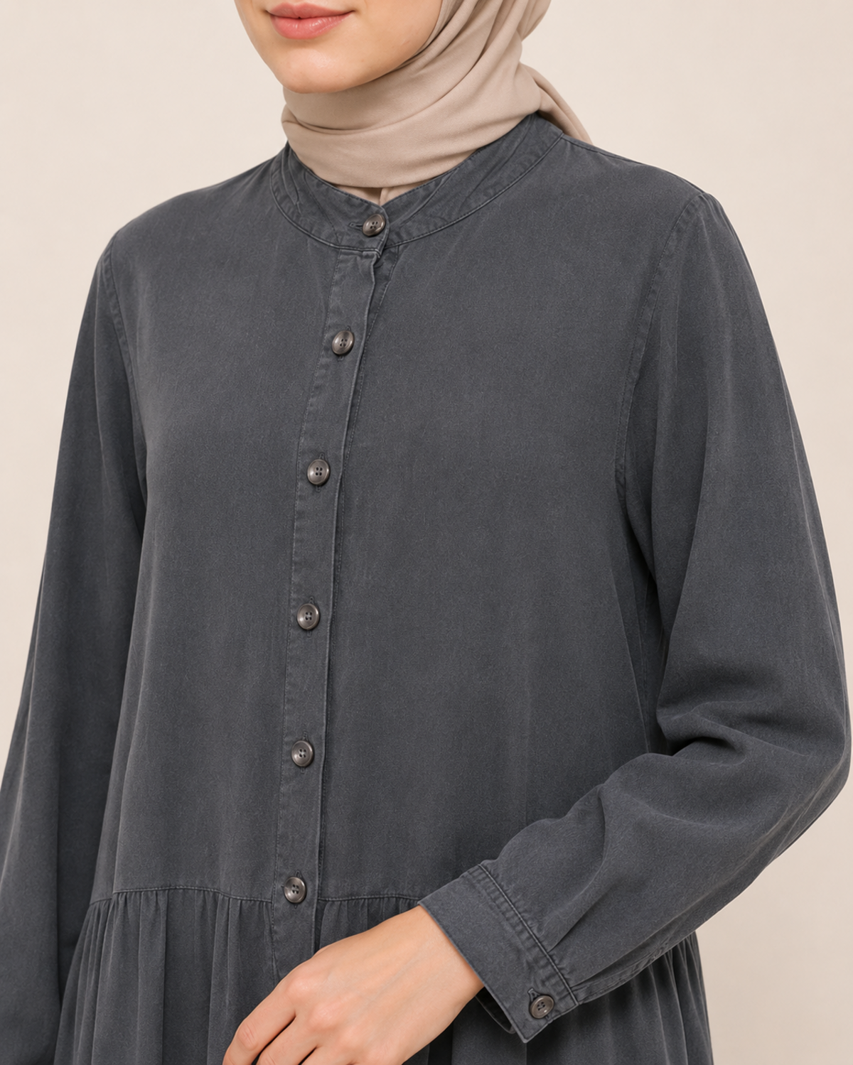 TAM BOY DÜĞMELİ TENCEL ELBİSE