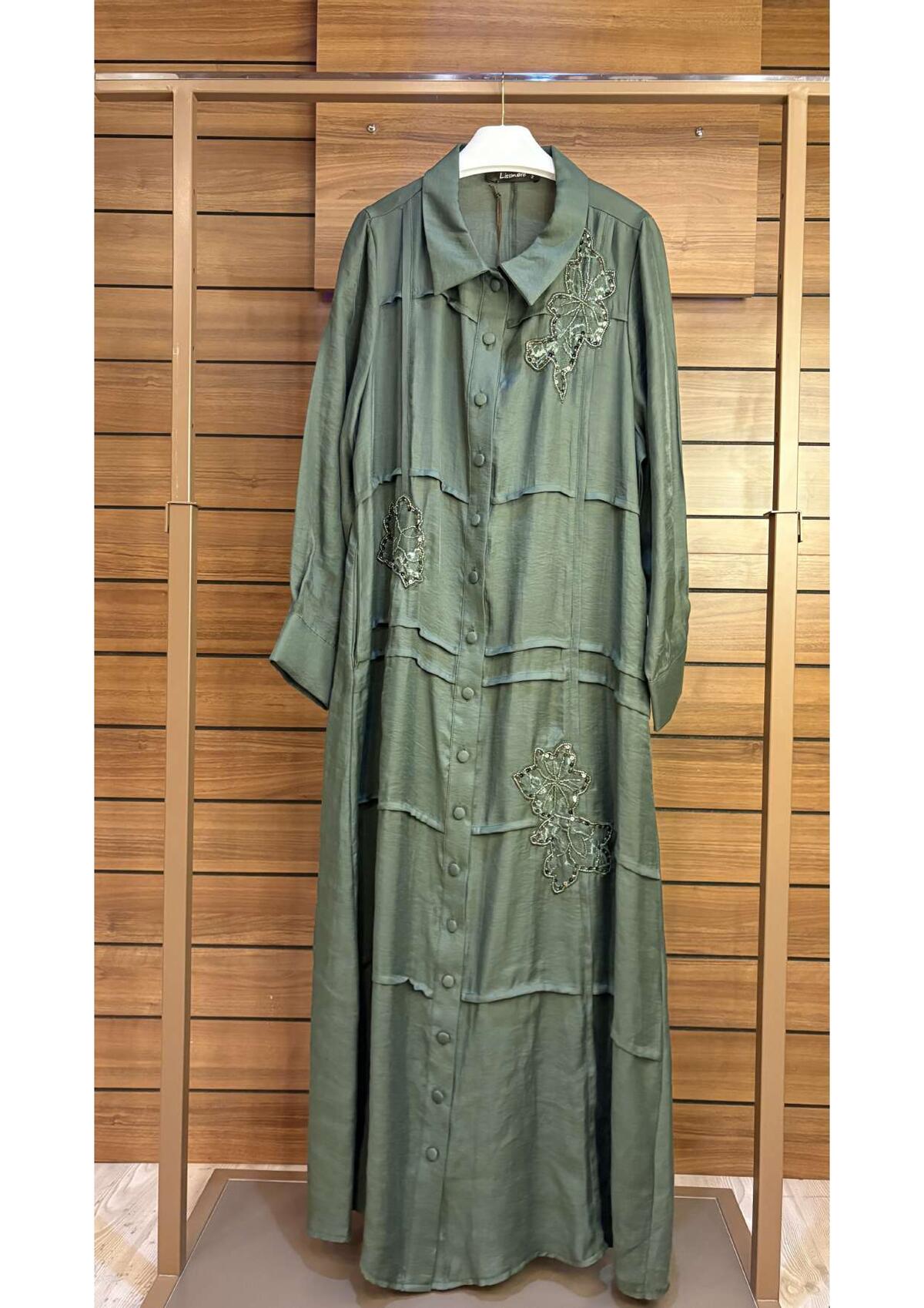 BİYE DETAYLI ÇİÇEK İŞLEMELİ ELBİSE