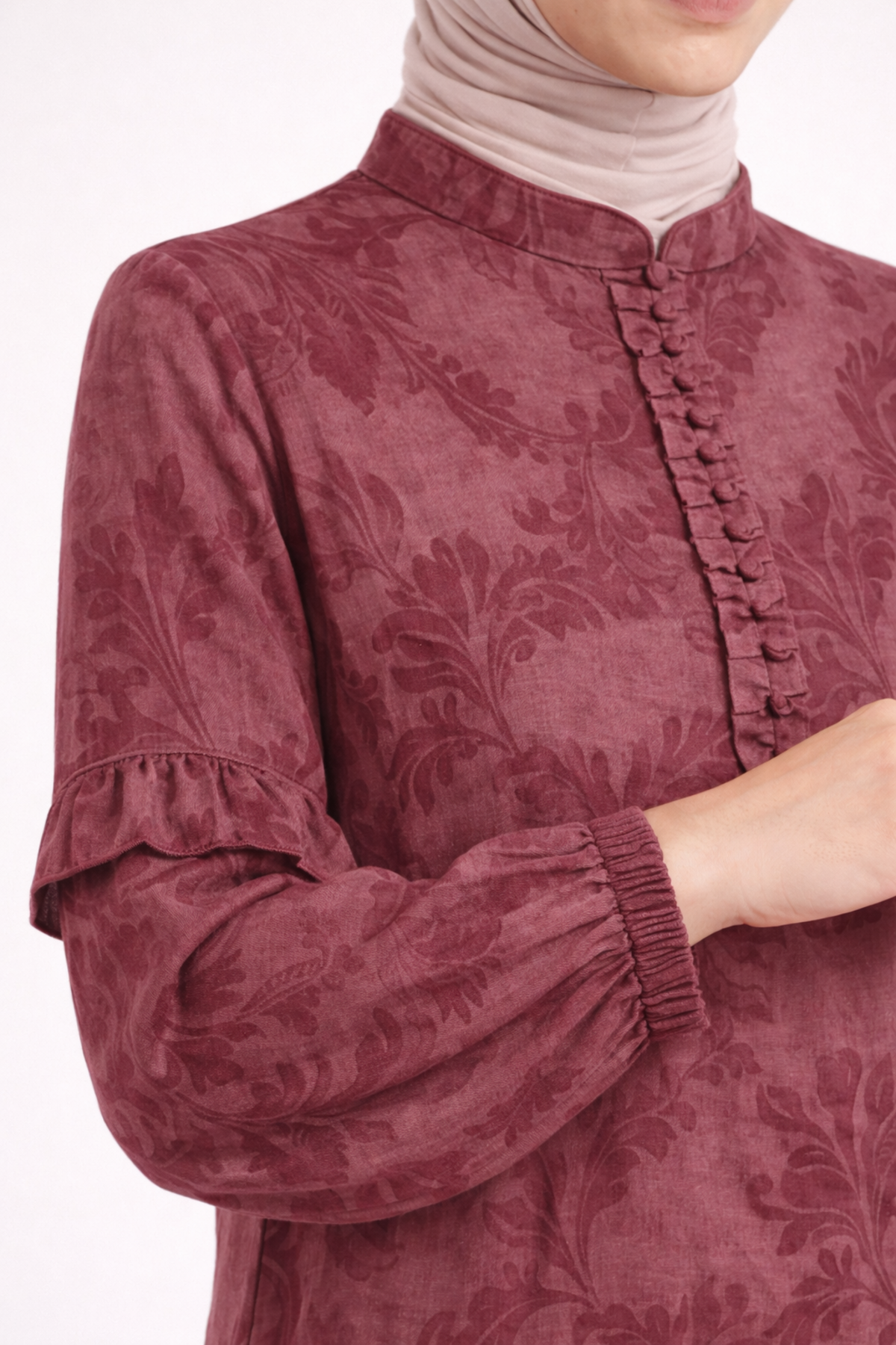 DESENLİ DÜĞMELİ KUPRA ELBİSE