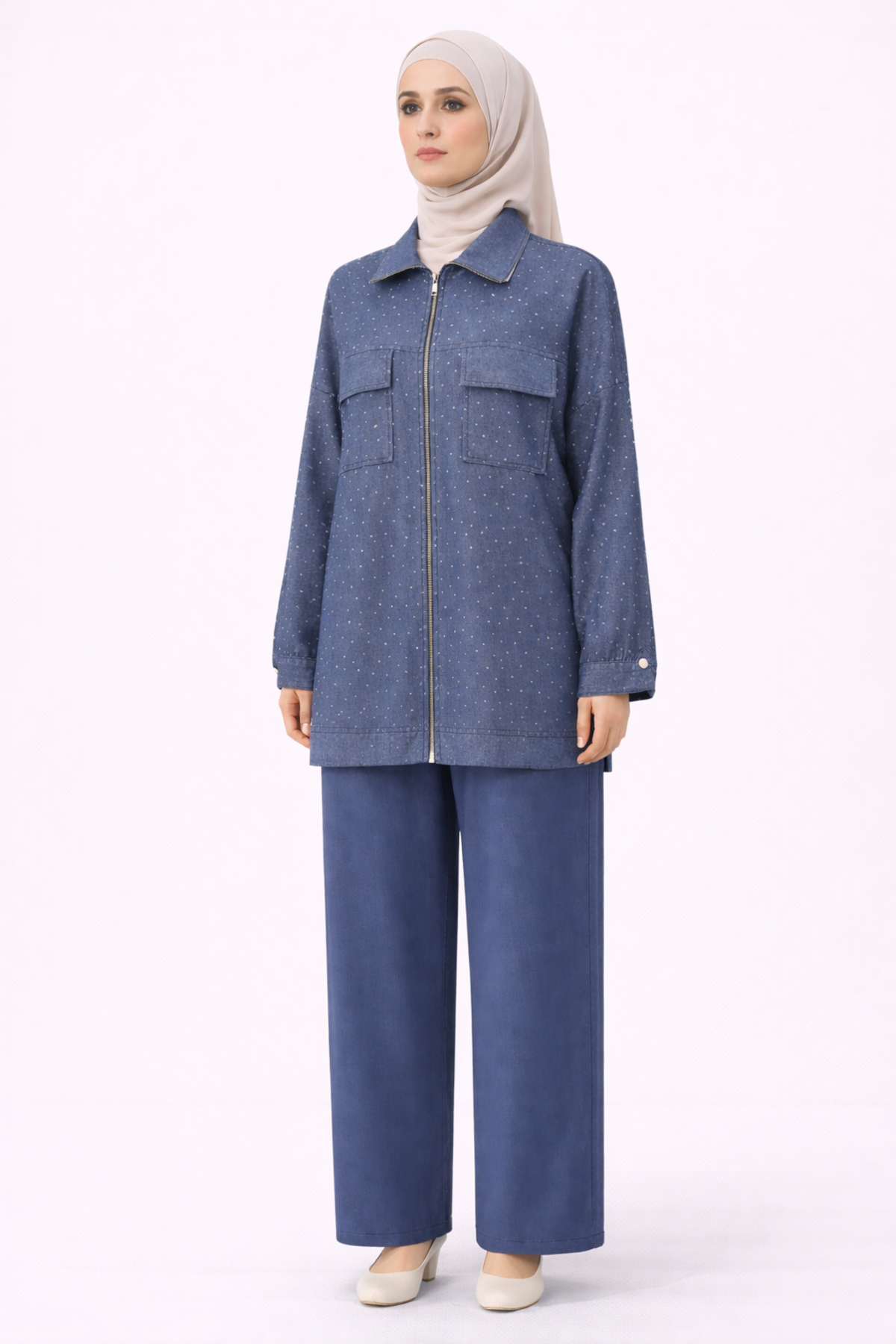 TAŞLI FERMUARLI TENCEL TAKIM