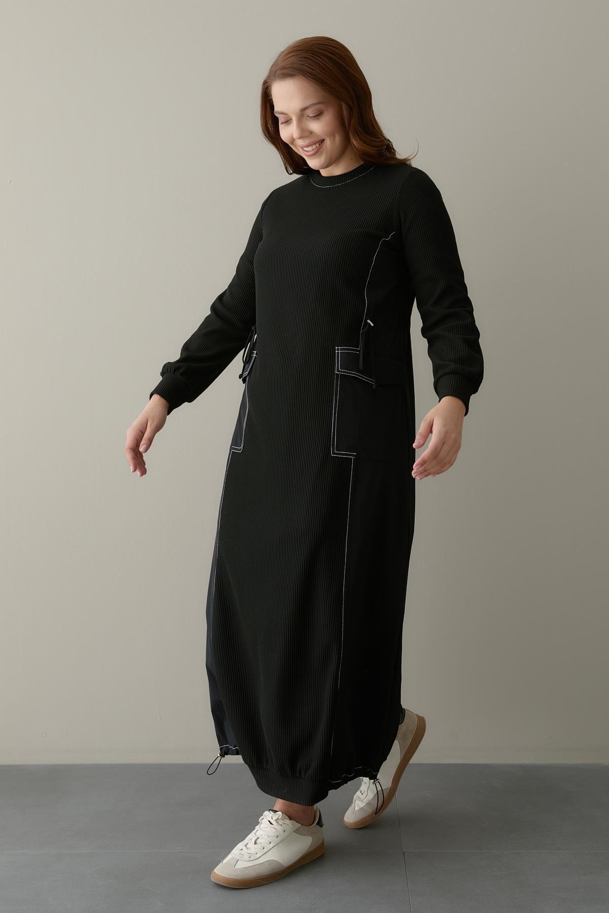 KUPLARI DİKİŞ DETAYLI ELBİSE