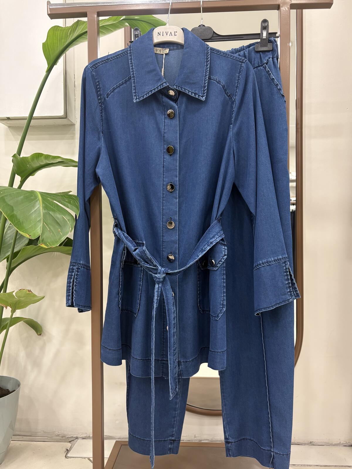 DÜĞMELİ CEP DETAYLI DENİM TAKIM