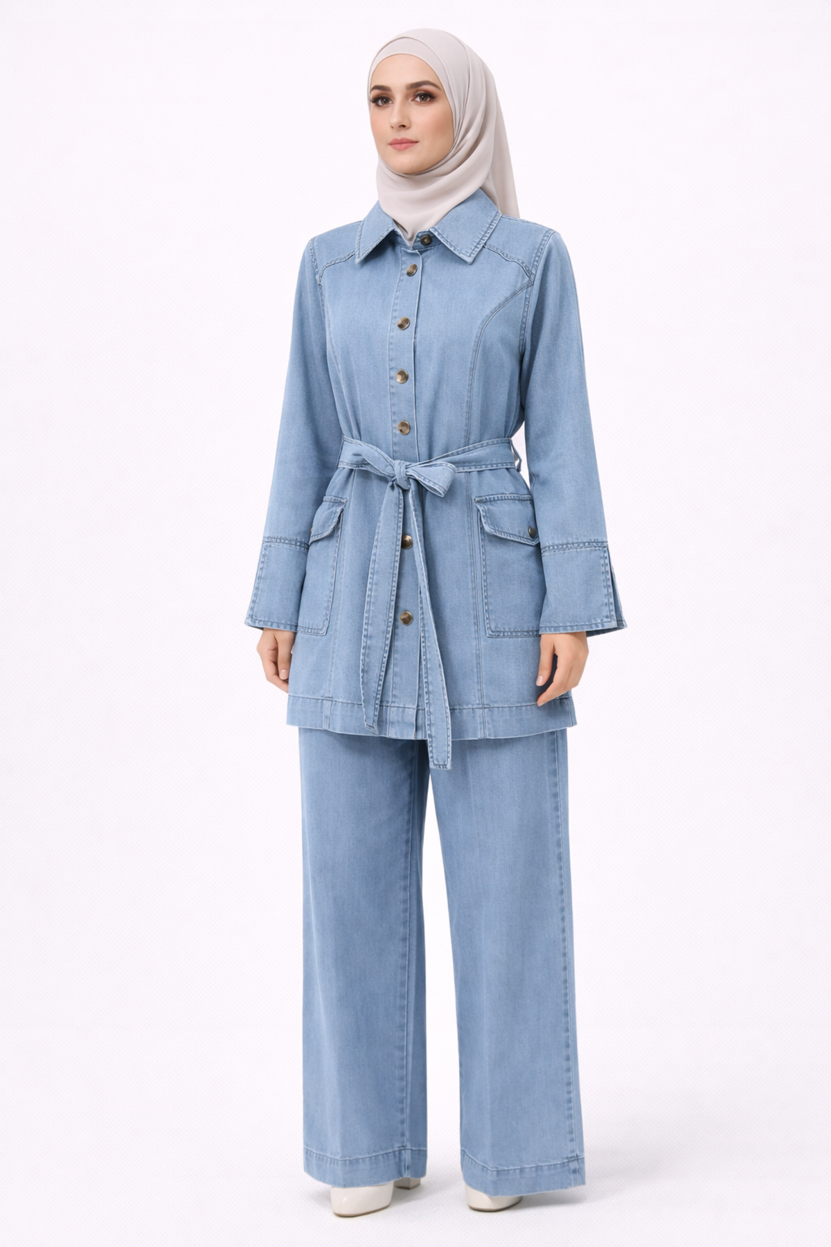 DÜĞMELİ CEP DETAYLI DENİM TAKIM