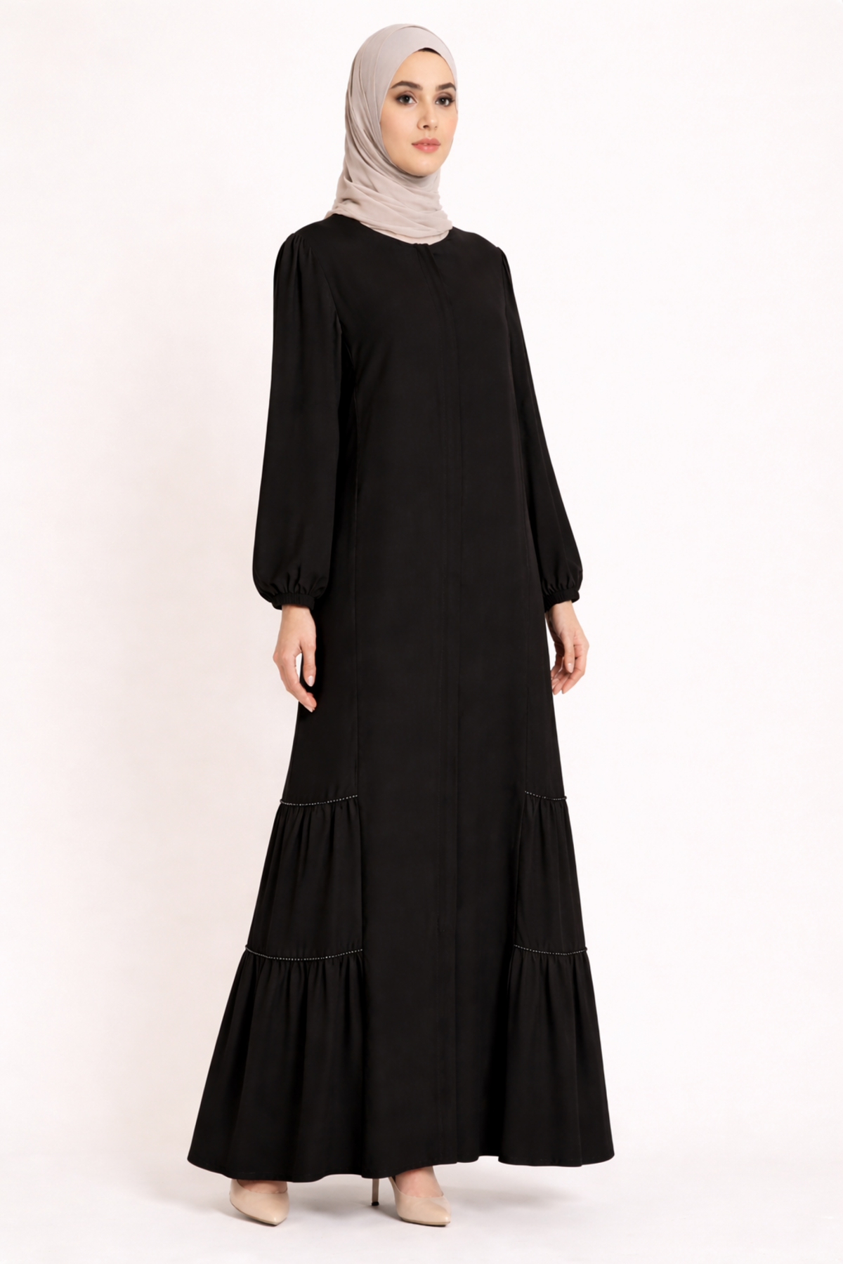 ETEĞİ BÜZGÜ TAŞ DETAYLI FERACE