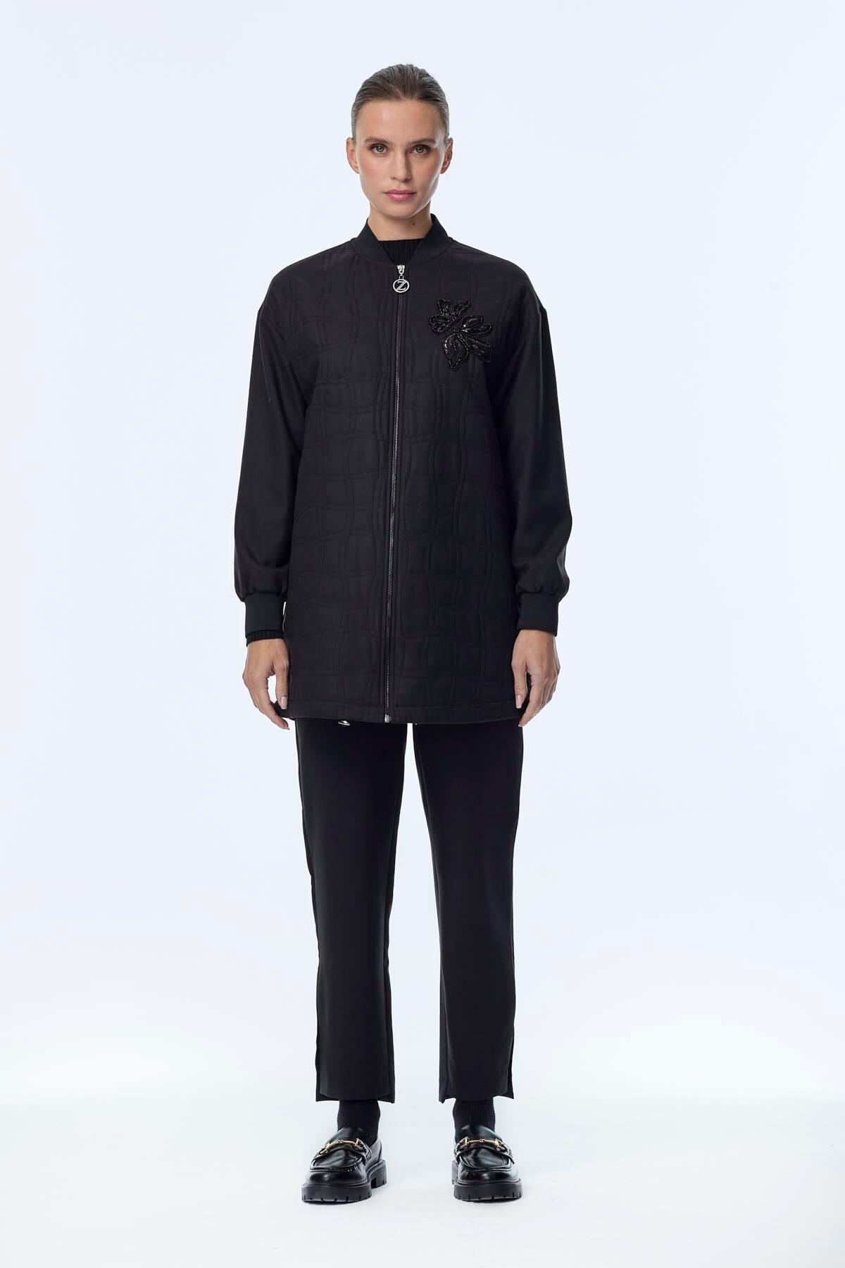 ÇİÇEK İŞLEMELİ RİBANALI CEKET