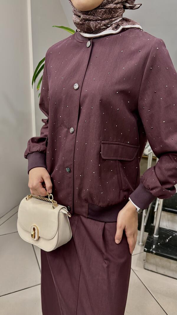 HOTFİX BASKILI CEKETLİ ETEKLİ TAKIM