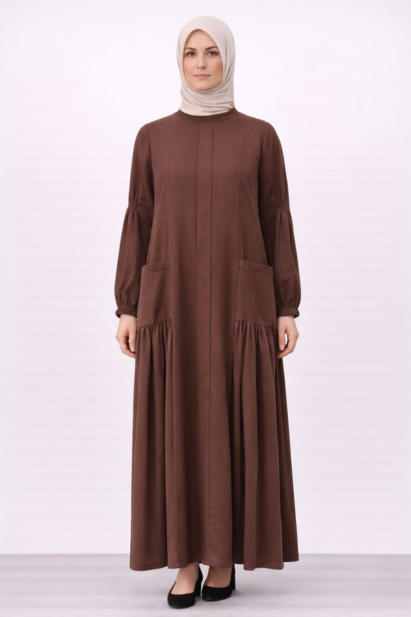 *CEP DETAYLI BÜZGÜLÜ ELBİSE