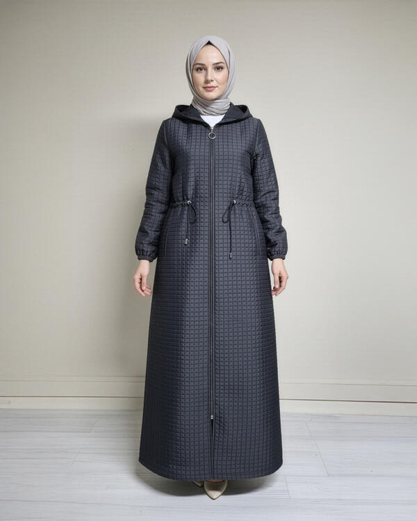 KAPŞONLU BEL BÜZGÜLÜ KAPİTONE MONT