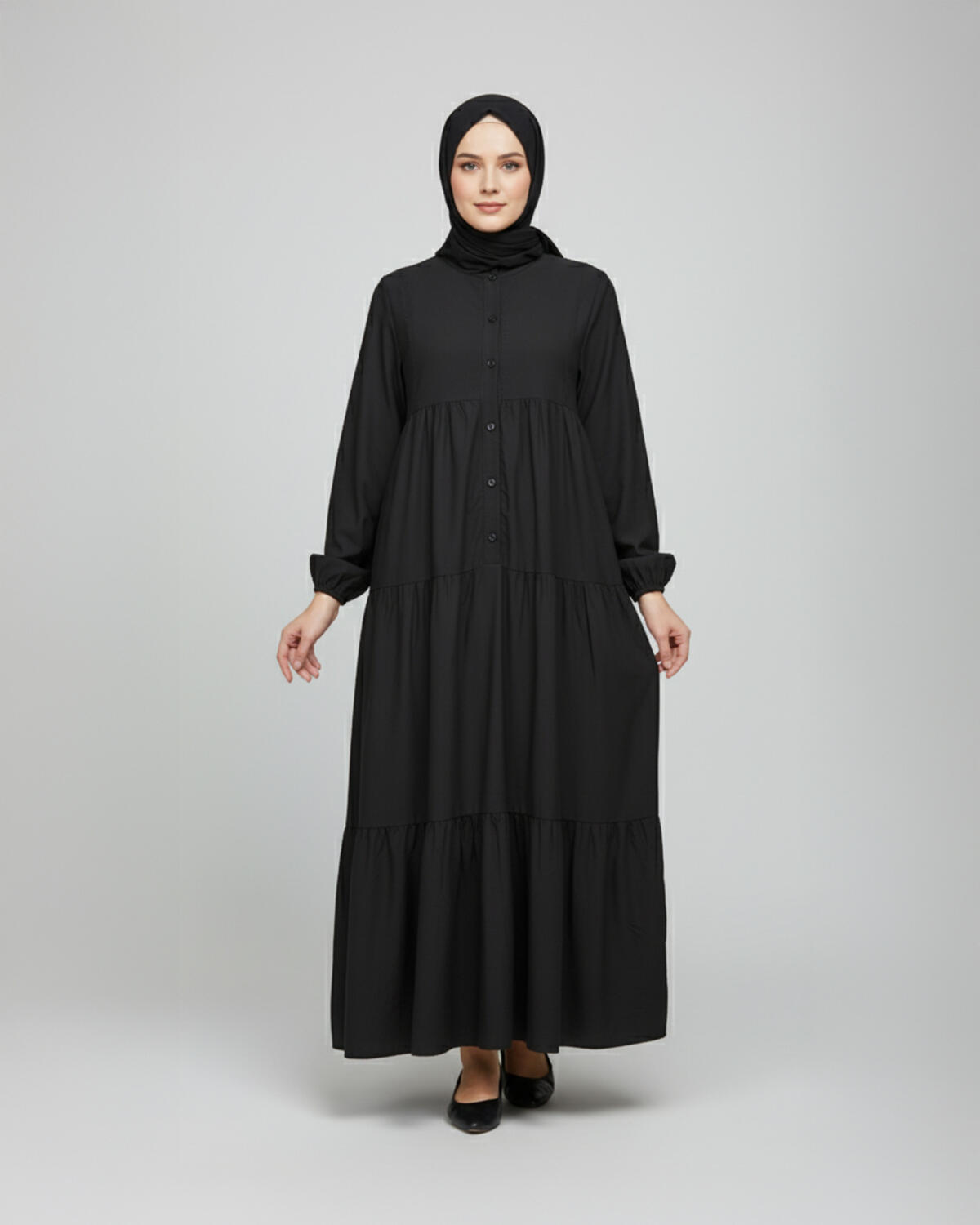 KATLI DÜĞMELİ TENCEL ELBİSE