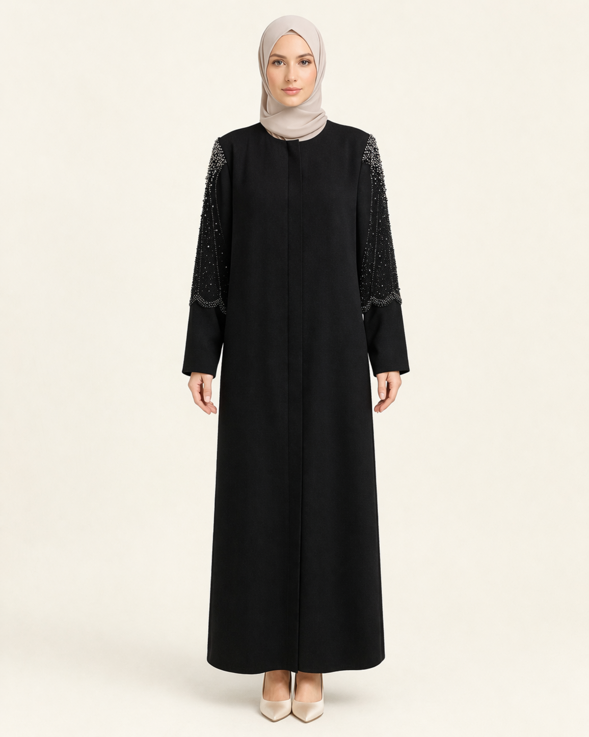 KOL TAŞ DETAYLI İŞLEMELİ FERACE