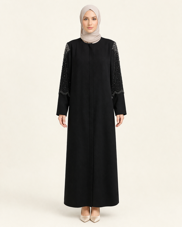 KOL TAŞ DETAYLI İŞLEMELİ FERACE