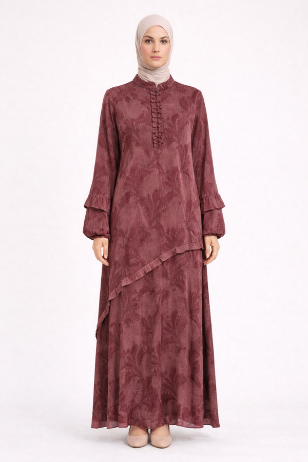 DESENLİ DÜĞMELİ KUPRA ELBİSE