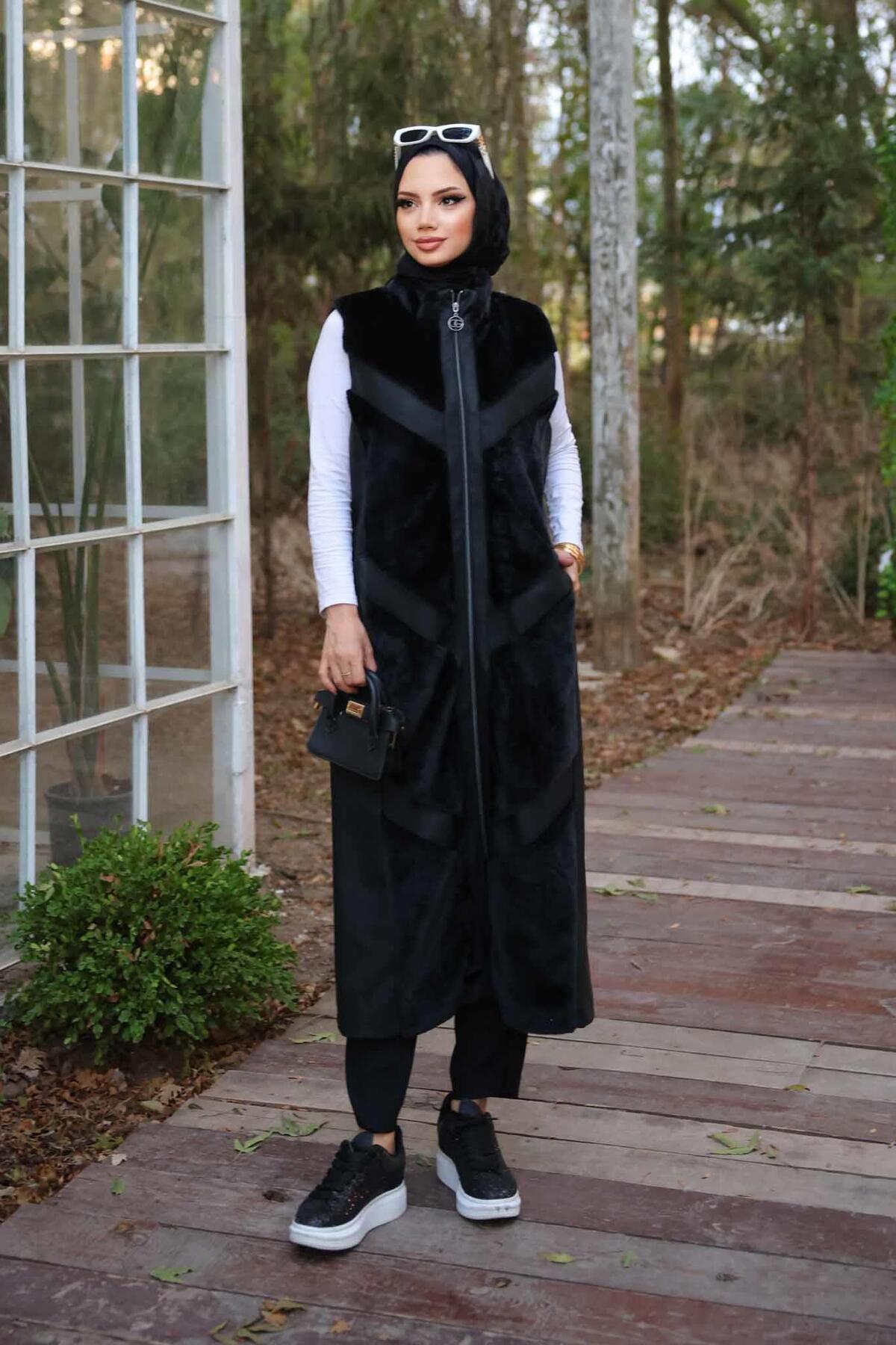ANGORA DERİ PARÇALI YELEK
