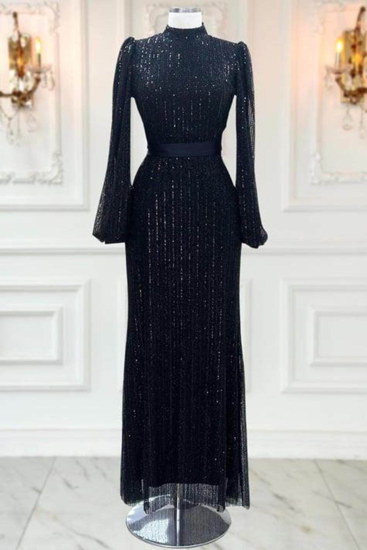 BONCUK PUL PAYET DETAYLI ELBİSE