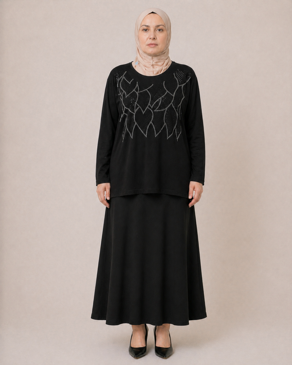 YAPRAK TAŞ İŞLEMELİ BLUZ