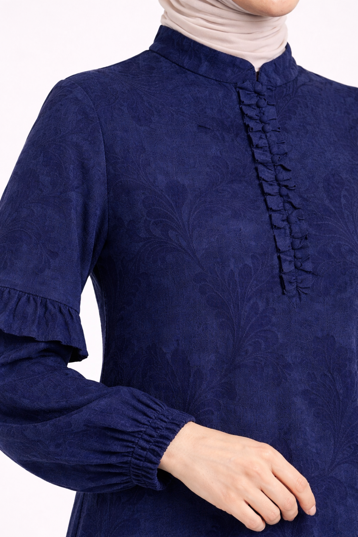 DESENLİ DÜĞMELİ KUPRA ELBİSE