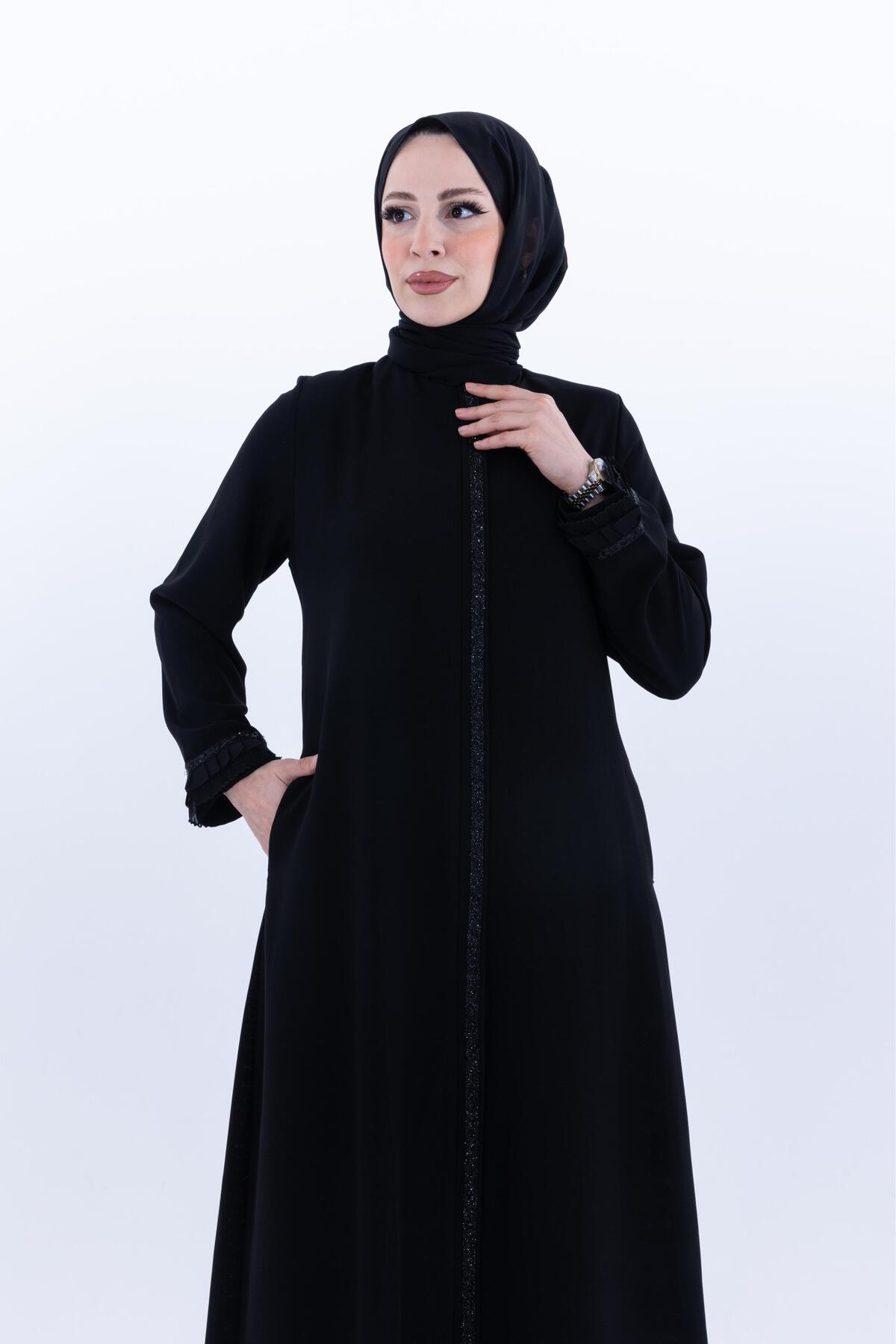 PALETLİ TAŞLI KOL DETAYLI FERACE