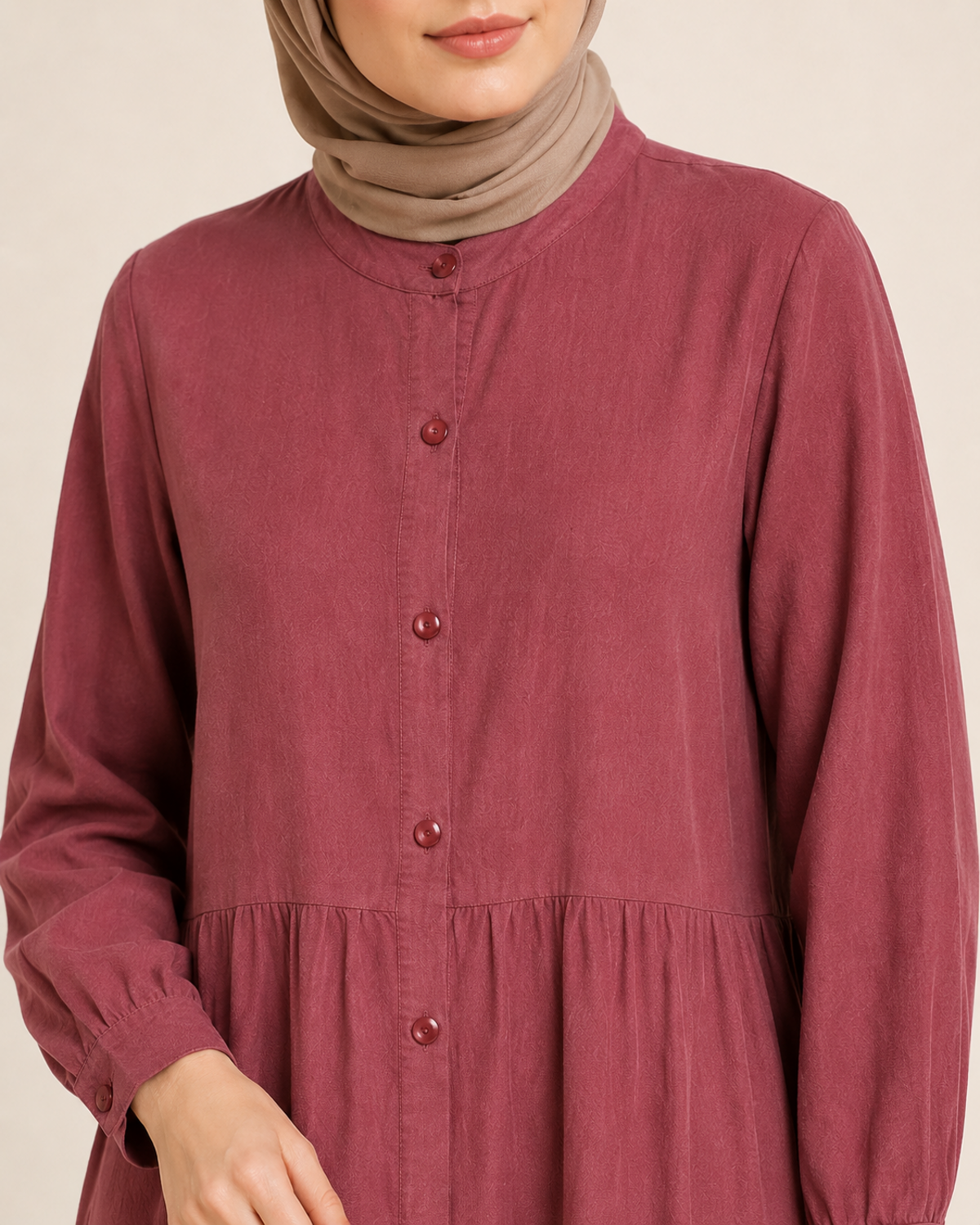 TAM BOY DÜĞMELİ TENCEL ELBİSE