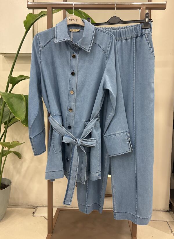 DÜĞMELİ CEP DETAYLI DENİM TAKIM