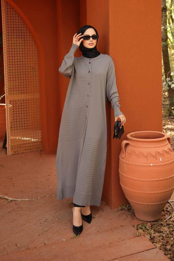 ÇİZGİ DETAYLI DÜĞMELİ TAM BOY HIRKA