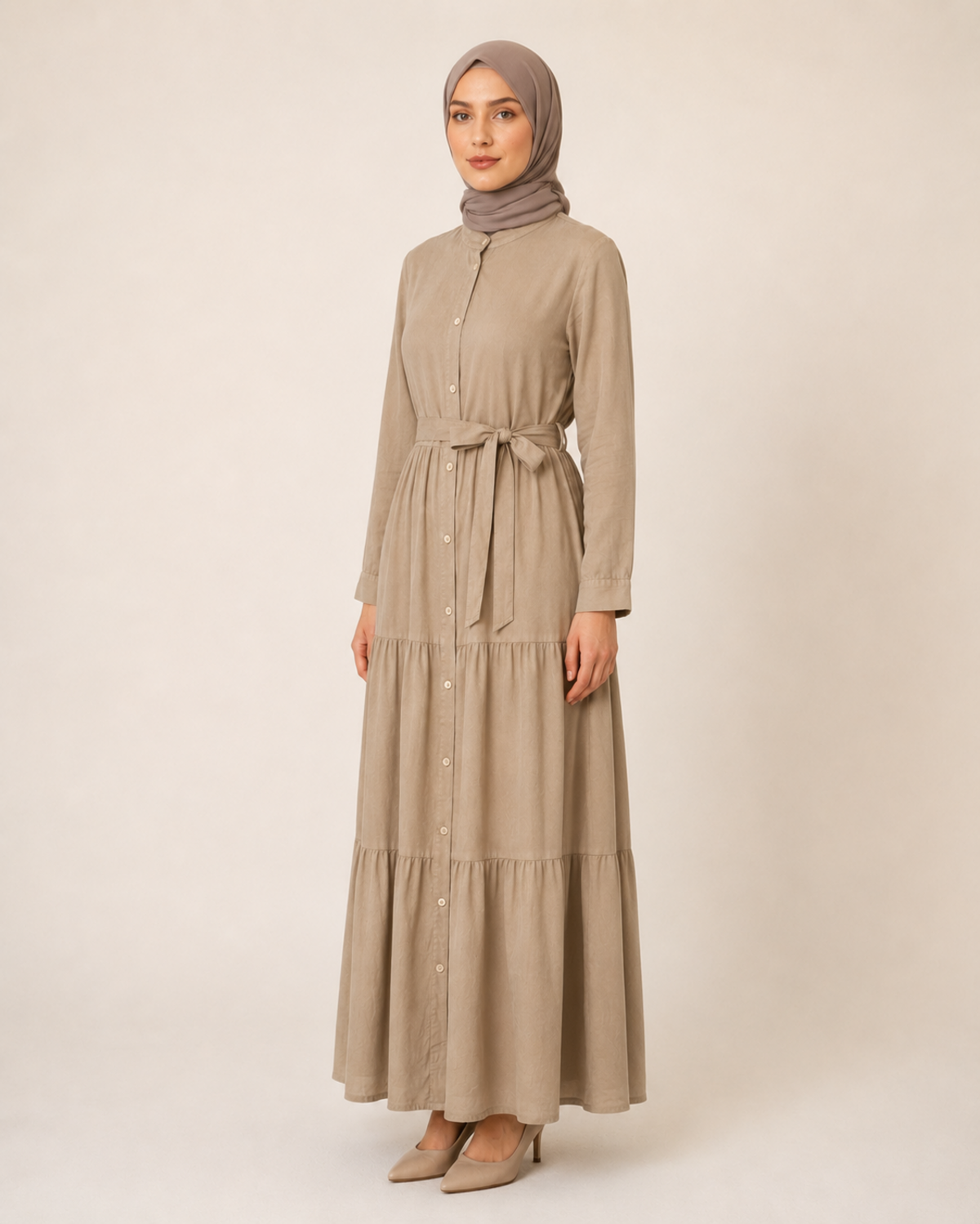 TAM BOY DÜĞMELİ TENCEL ELBİSE