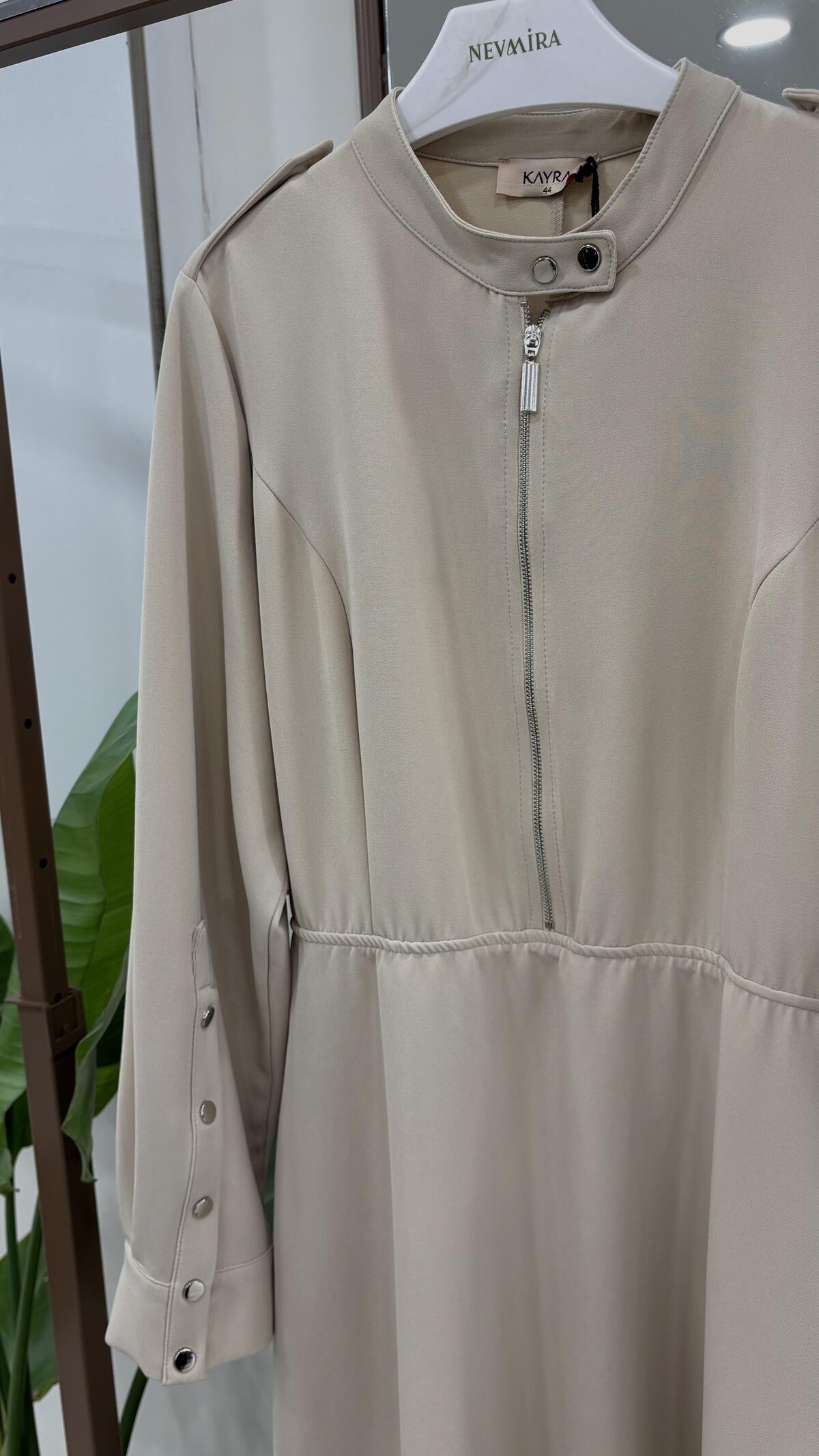 YARIM FERMUAR ÇIT ÇIT DETAYLI ELBİSE