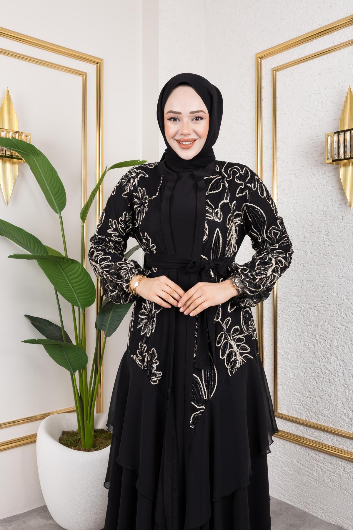LASELİ ŞİFON KATLI ABAYA