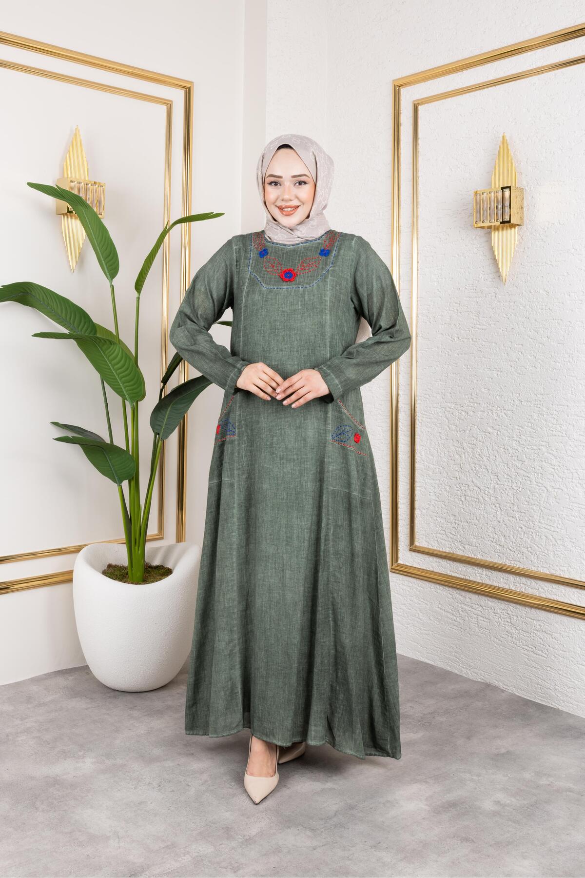 BEŞGEN DİKİŞ DETAYLI ELBİSE
