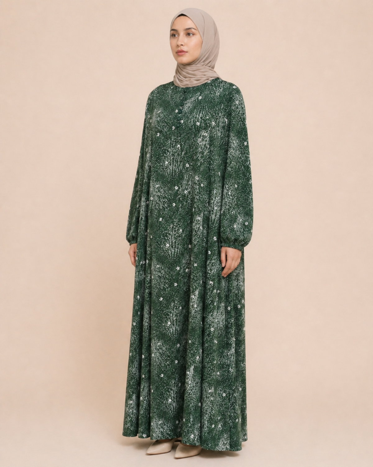 PARÇALI DESENLİ VİSKON ELBİSE