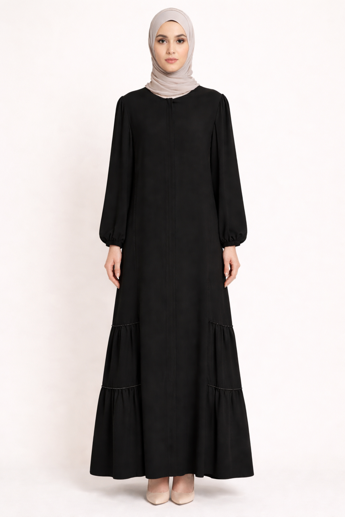 ETEĞİ BÜZGÜ TAŞ DETAYLI FERACE