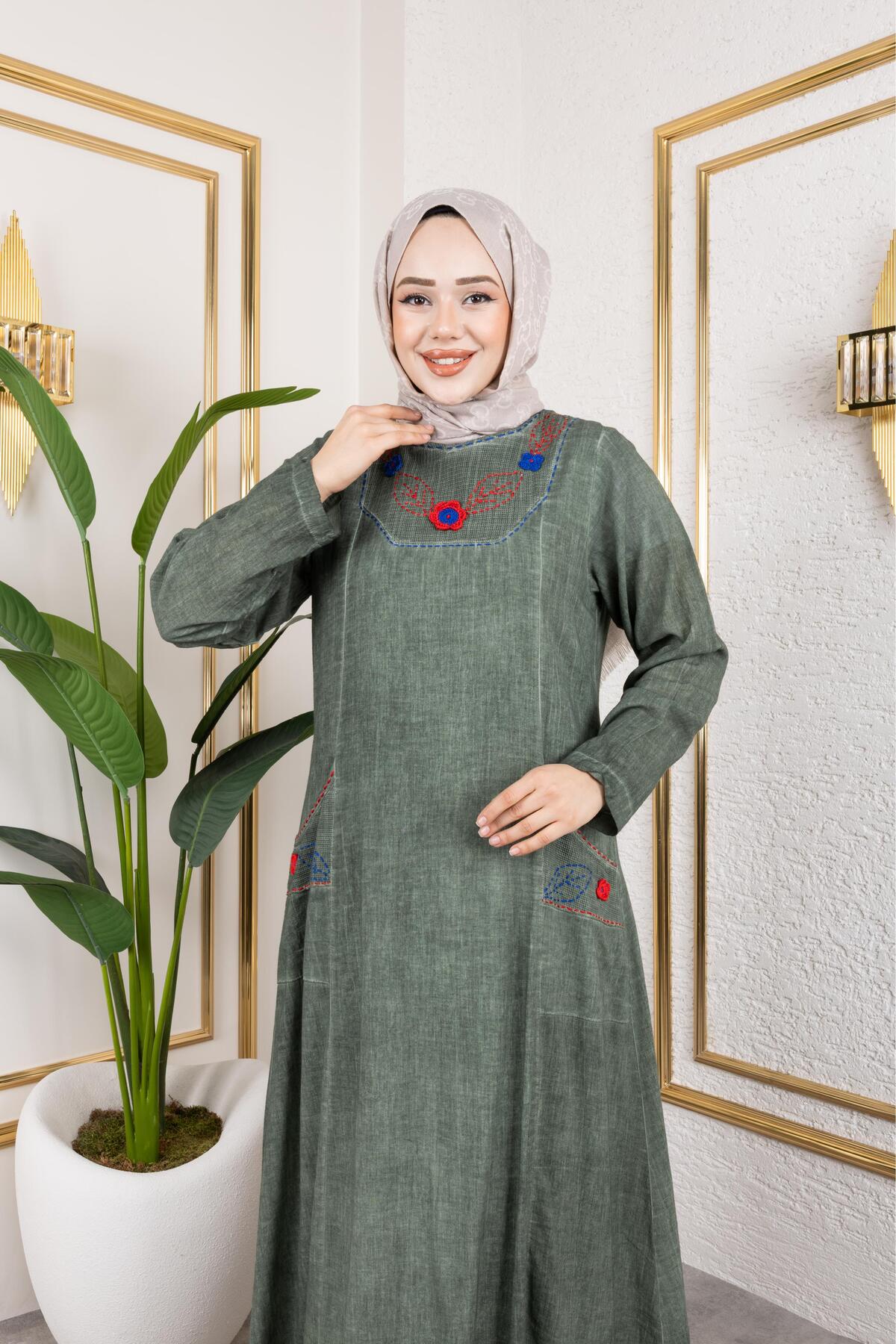 BEŞGEN DİKİŞ DETAYLI ELBİSE
