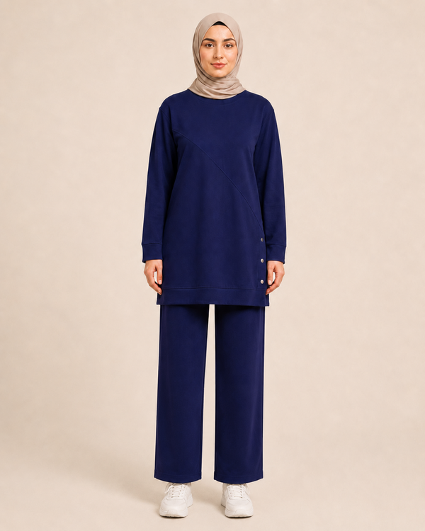 DÜĞME DETAYLI İKİ İPLİK PANTALONLU TAKIM