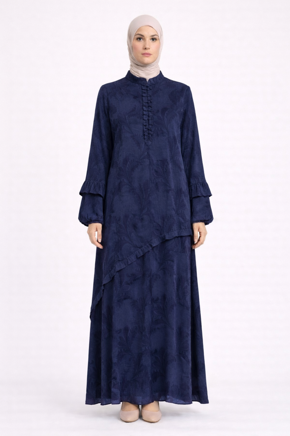 DESENLİ DÜĞMELİ KUPRA ELBİSE