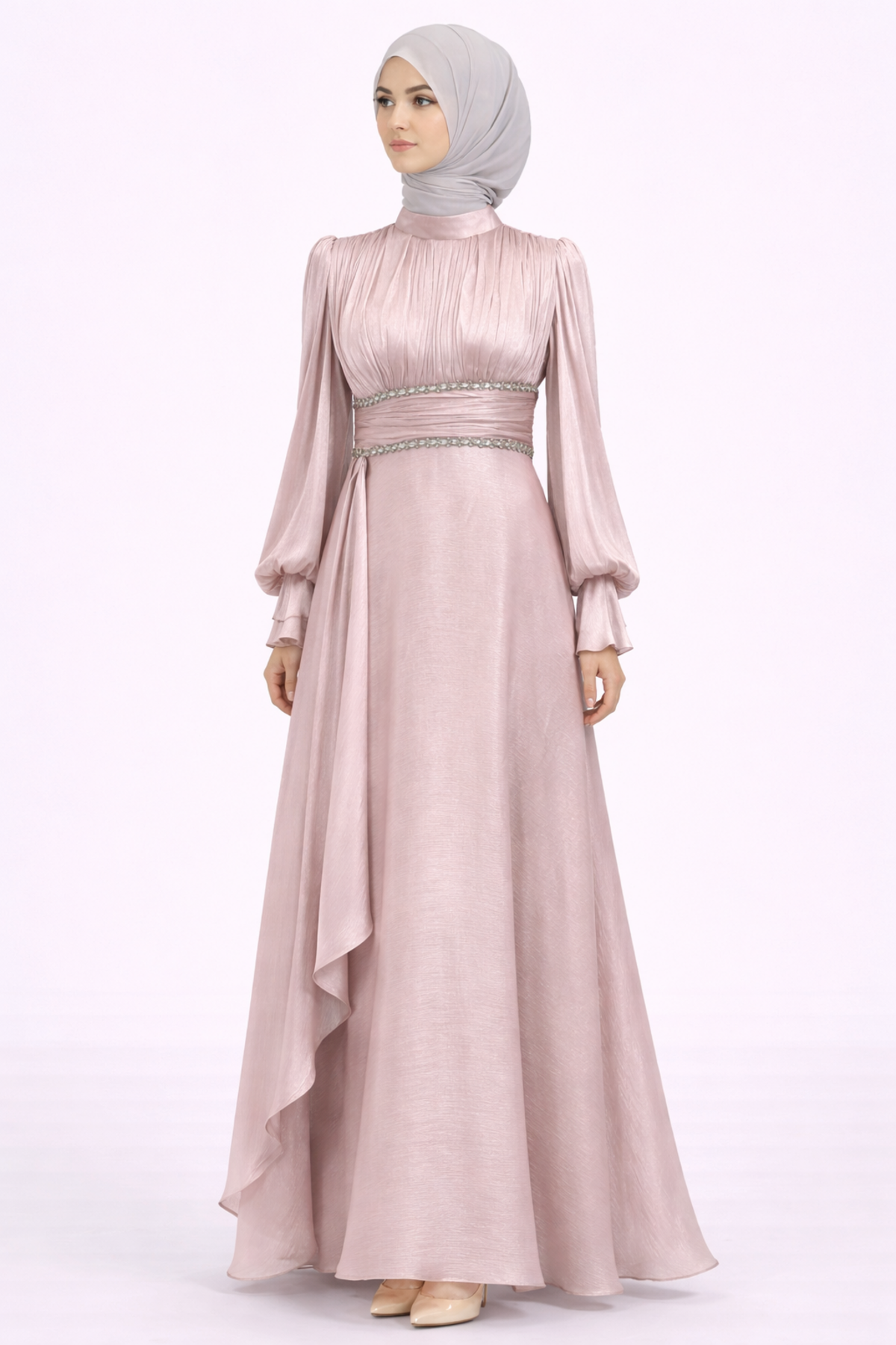 BELİ TAŞLI VOLANLI ALİZE ELBİSE