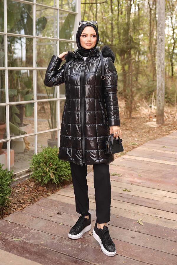 KAPŞONLU PARLAK ARABOY ŞİŞME MONT