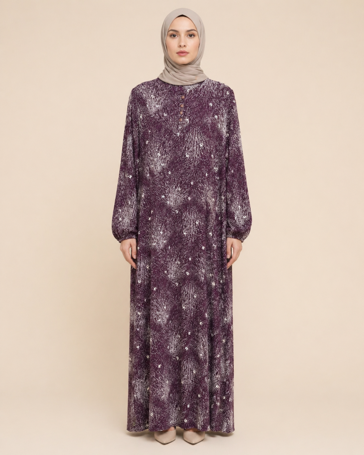 PARÇALI DESENLİ VİSKON ELBİSE