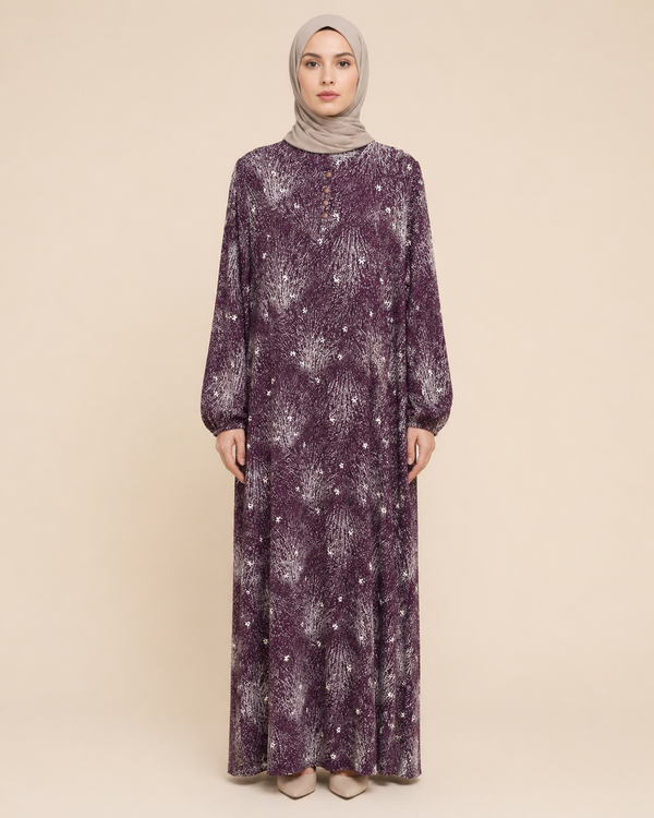 PARÇALI DESENLİ VİSKON ELBİSE