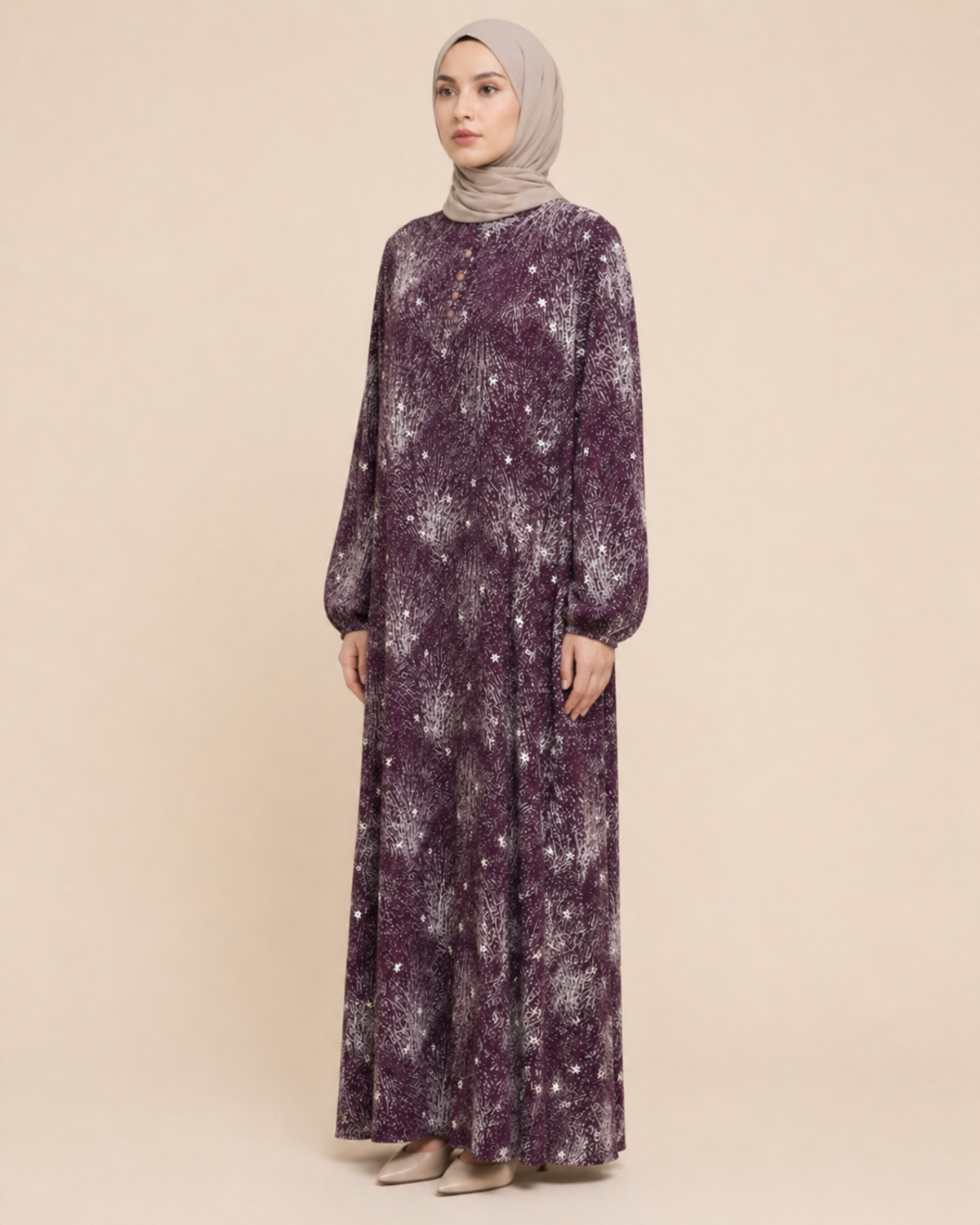 PARÇALI DESENLİ VİSKON ELBİSE