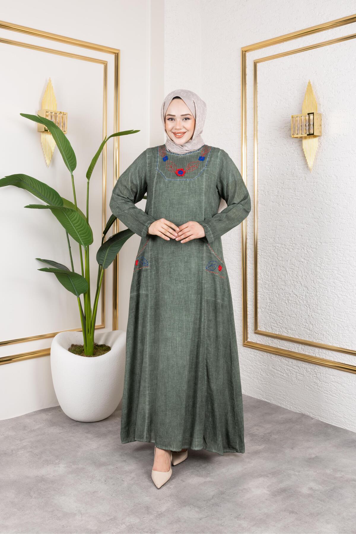 BEŞGEN DİKİŞ DETAYLI ELBİSE