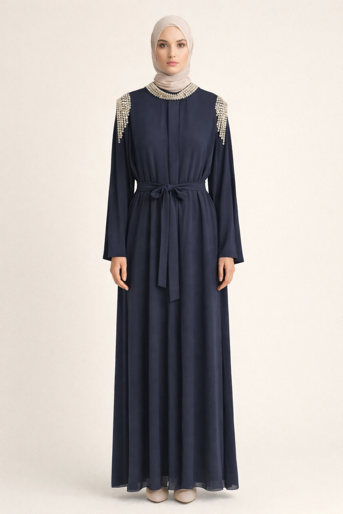 OMUZ TAŞ DETAYLI ZAMBAK ABAYA