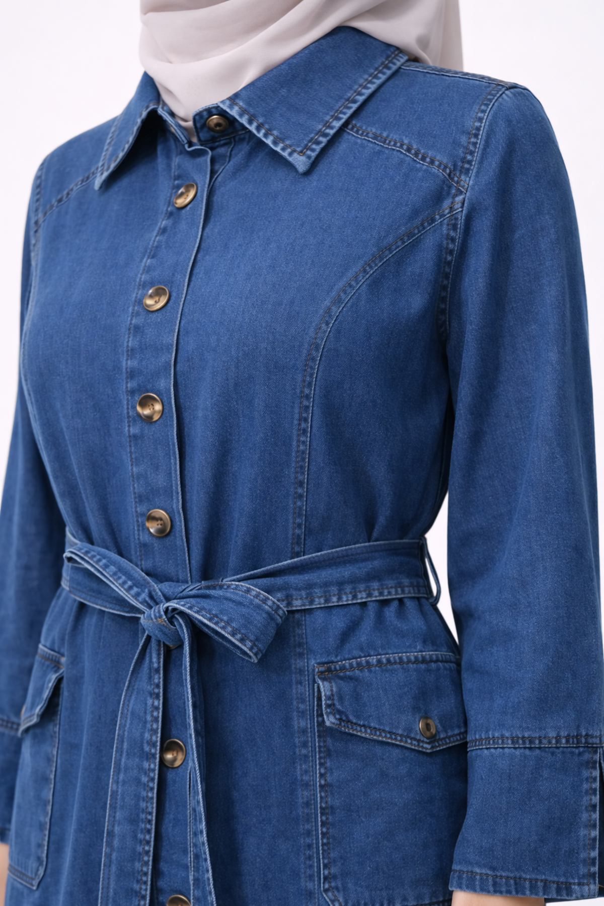 DÜĞMELİ CEP DETAYLI DENİM TAKIM