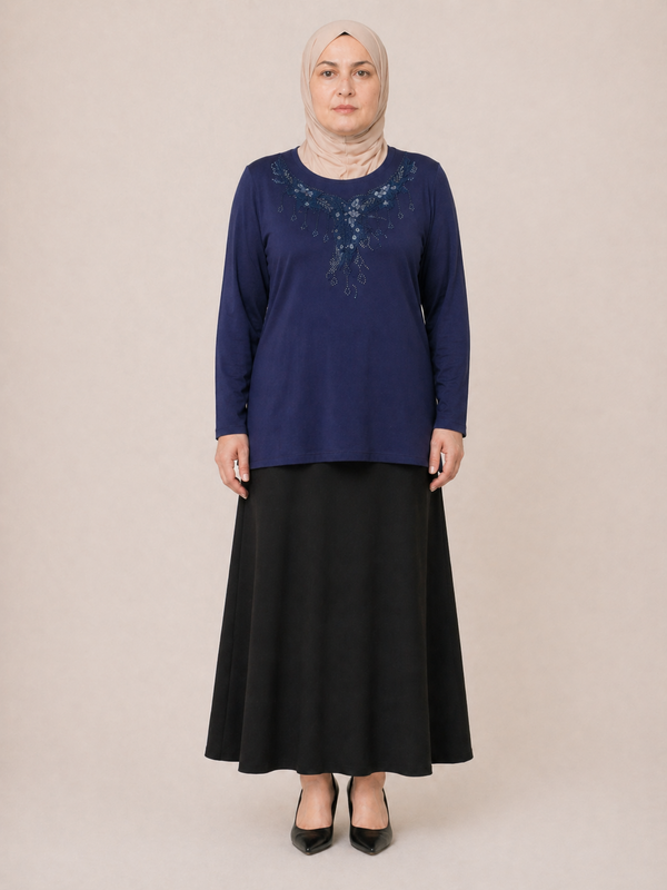 TAŞ VE NAKIŞ İŞLEMELİ BLUZ