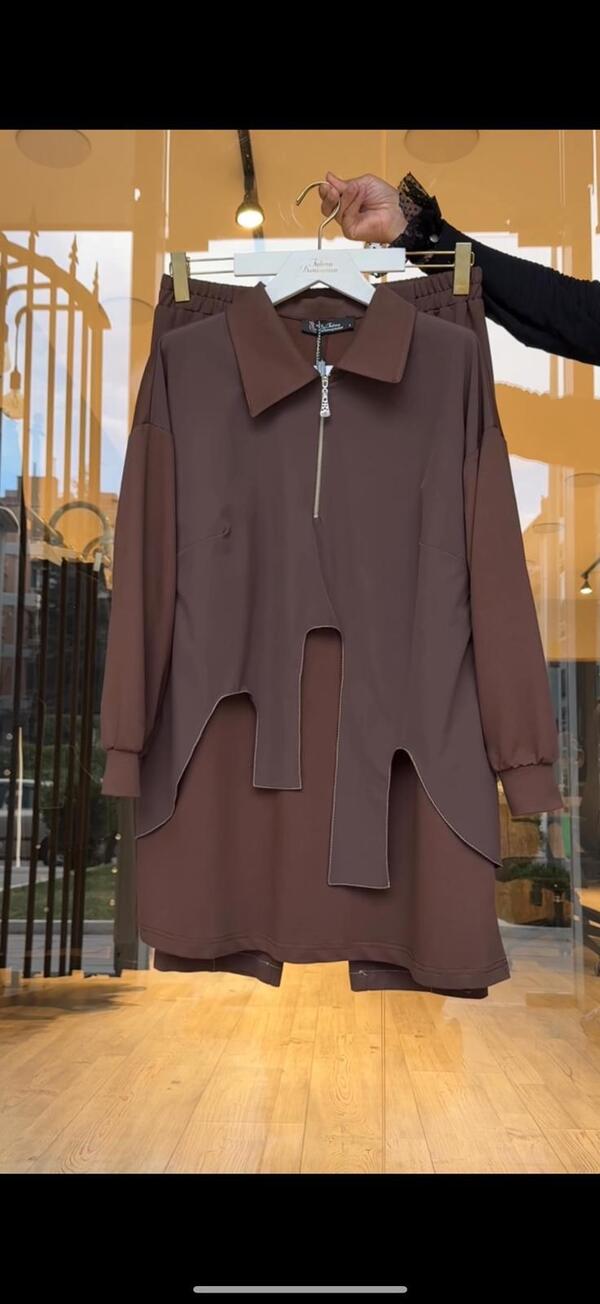 GEOMETRİK KESİMLİ PANTOLONLU TAKIM