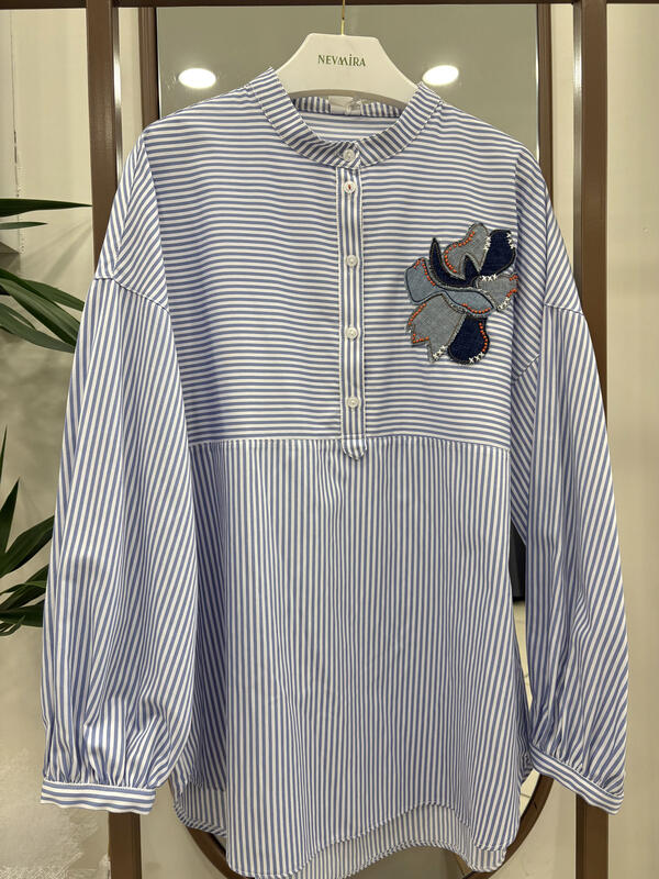 NAKIŞ APLİKELİ ÇİZGİLİ TUNİK