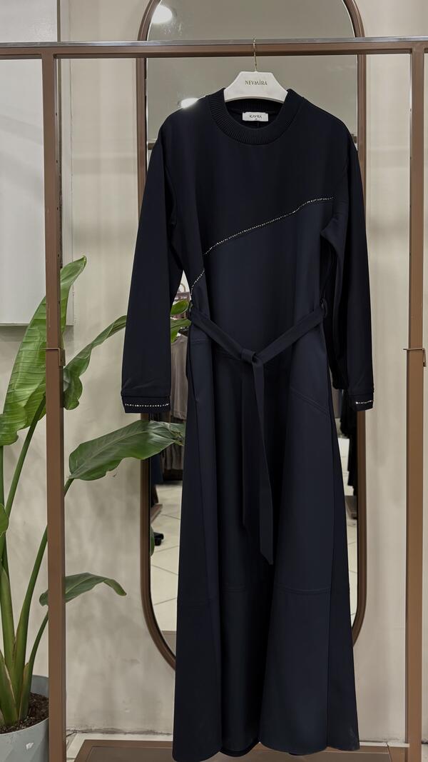 YARIM FERMUAR ÇIT ÇIT DETAYLI ELBİSE