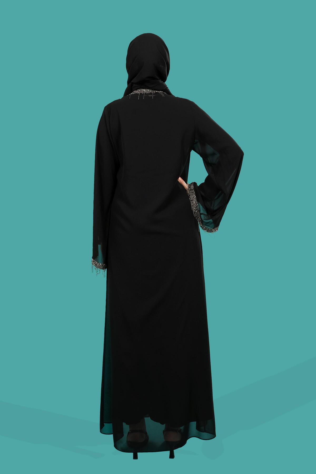TAŞLI YELEKLİ ŞİFON ABAYA