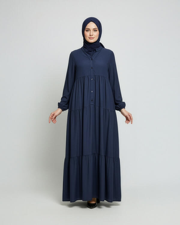 KATLI DÜĞMELİ TENCEL ELBİSE