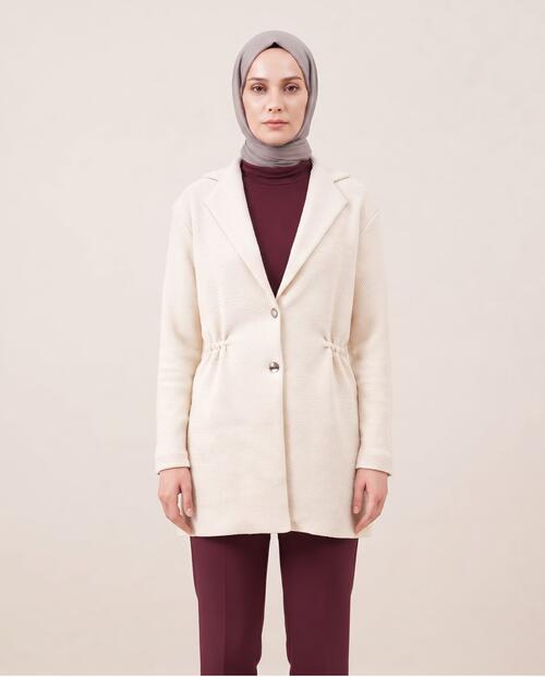 KRUVAZE YAKA BELİ LASTİKLİ HIRKA