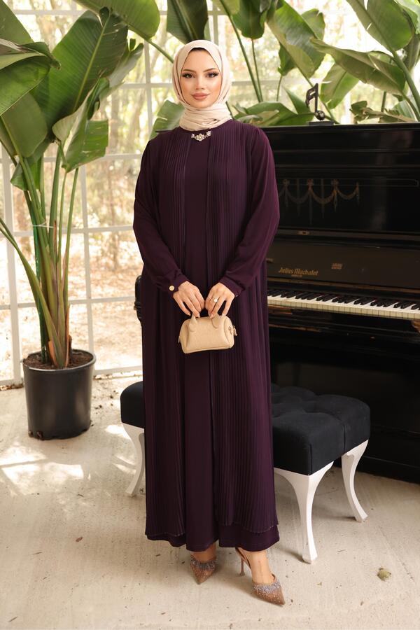 JAKARLI PİLİSELİ ELBİSE