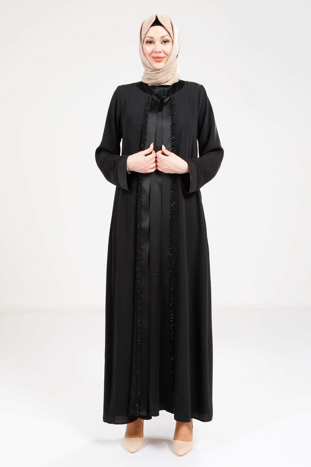 SATEN DETAYLI SİM ŞERİTLİ ABAYA